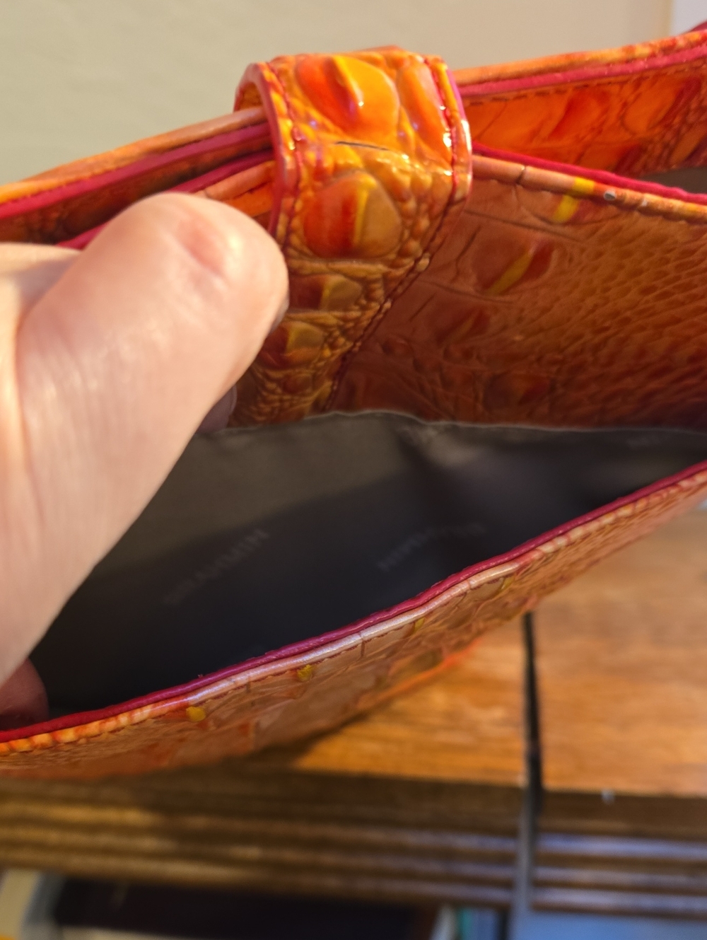 Brahmin Vibrant Red-Orange Croc-Embossed Shoulder Bag - Picture 4 of 6